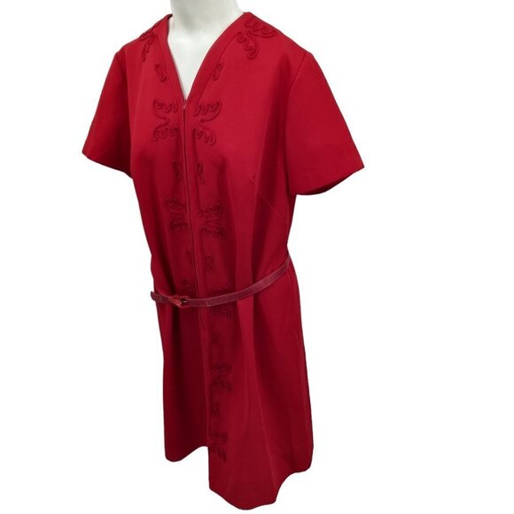 Vintage Handmade Zip Front Belted Embroidered Short Sleeve Mod Dress Size XL? - Picture 8 of 12